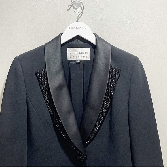 ALBERT NIPON EVENING Women’s Black Beaded Shawl Collar Jacket Formal Cruise Sz 6 - Picture 2 of 7